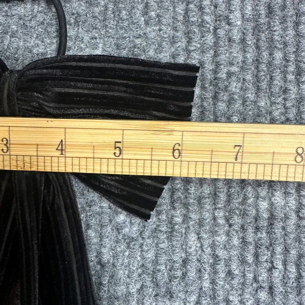 INC International Concepts Hair Tie Women OS Black New Ribbed Velvet Bow Tail